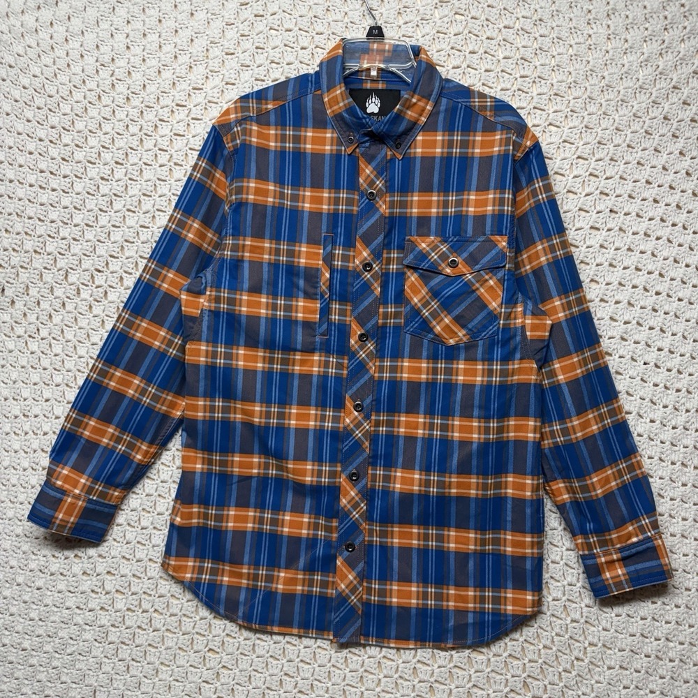 Alaskan Hardgear Duluth Plaid Flannel Shirt Men's Sz M Blue Orange Standard Fit